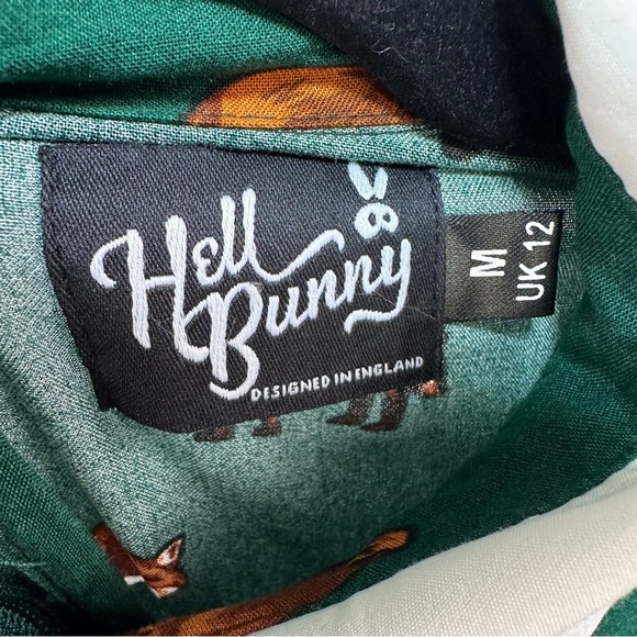 Hell Bunny | Vixey Green Fox Print Retro Dress Size M UK 12 1960s Style - Picture 4 of 10